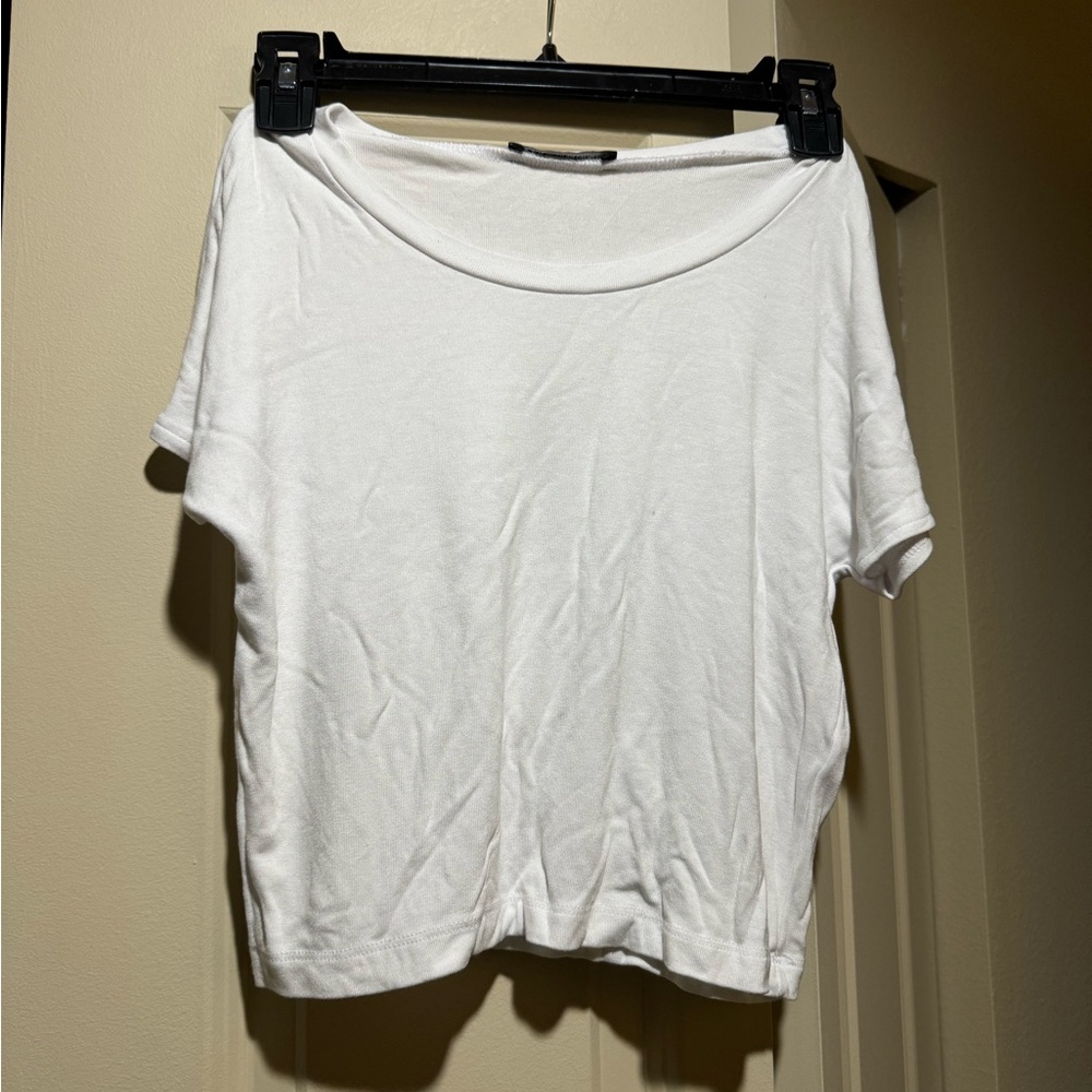 Zara White Cropped Short Sleeve Tee